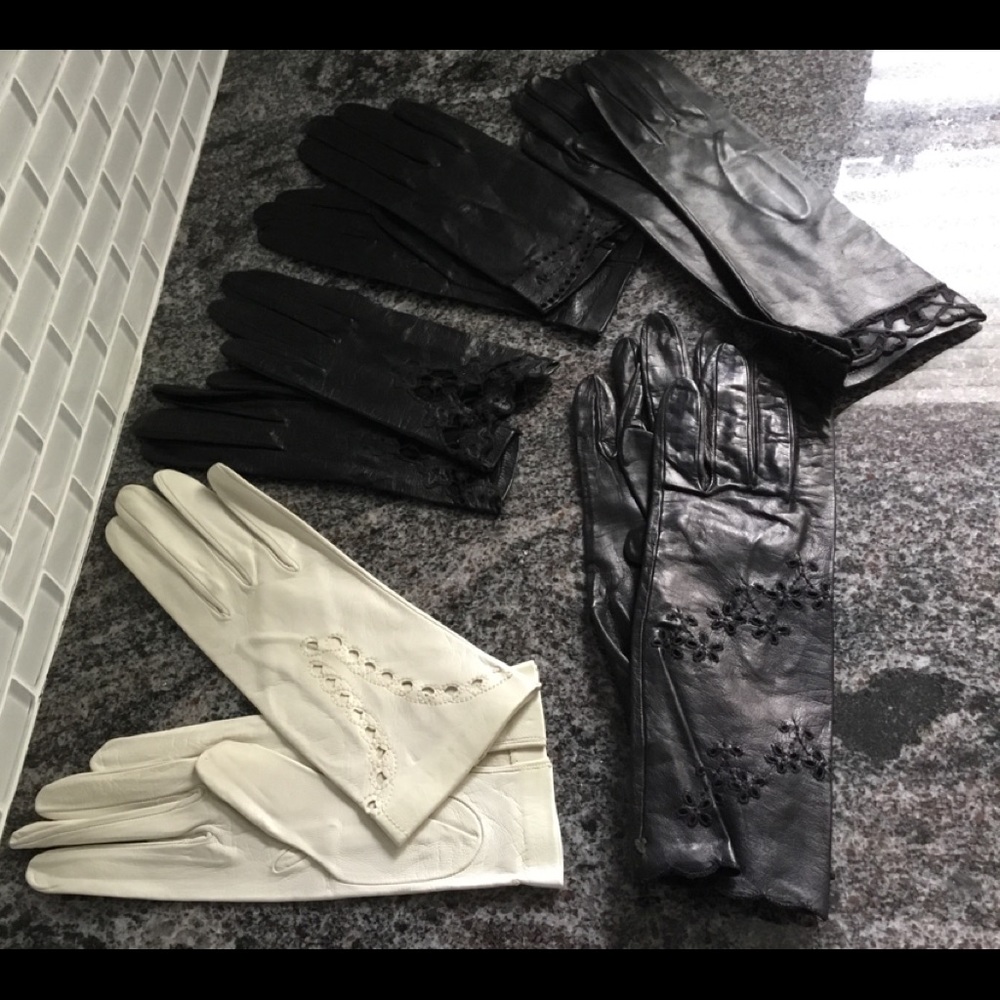 New! Girls genuine leather gloves-4 black and 1 creamy white.